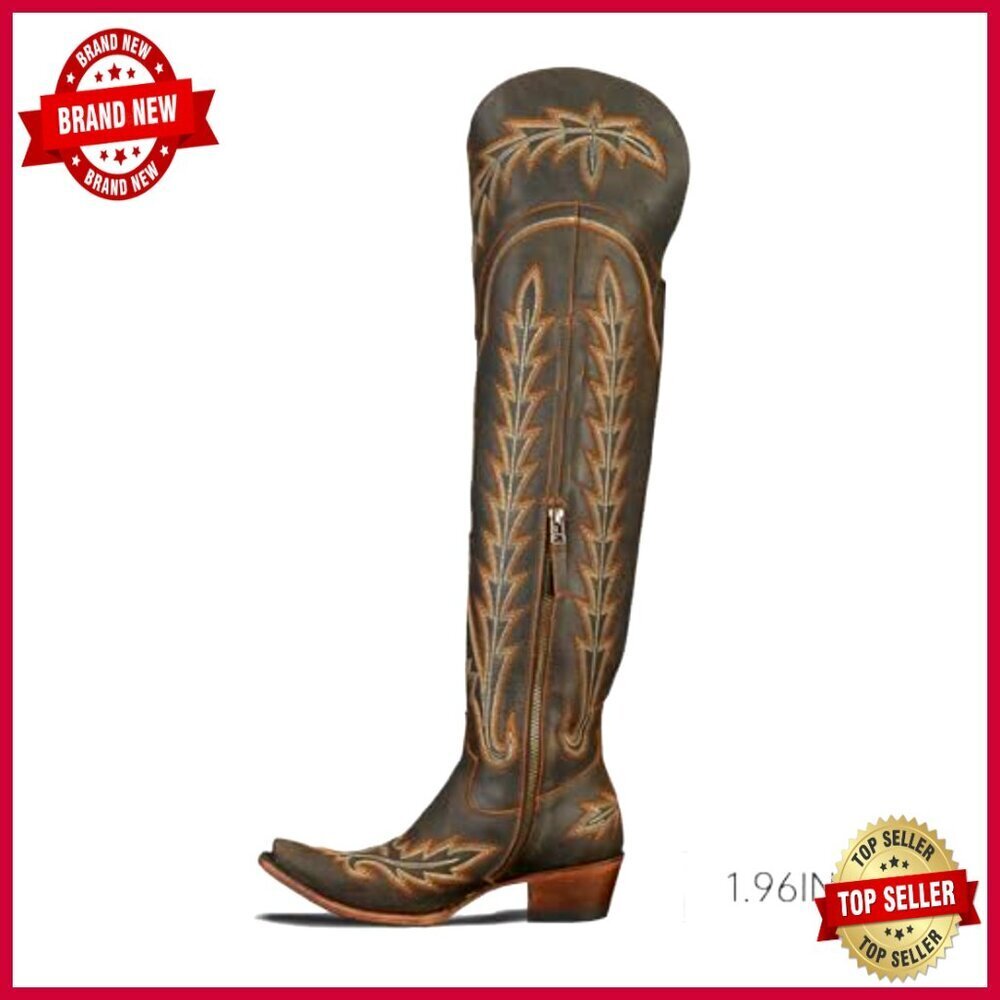 Over the Knee Cowboy Boots with Embroidery Chunky Heel Side Zipper Thigh High - Picture 4 of 6
